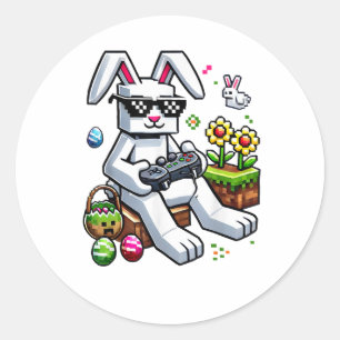 Jungen Frohen Ostertag Hase Ei Videospiel Runder Aufkleber