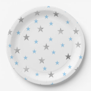Jungen-Funkeln-Babypartydekor, blaues Silber Pappteller