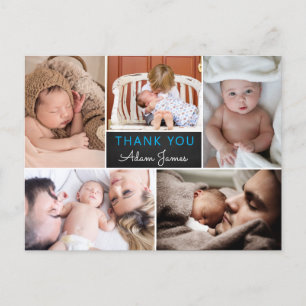 Jungen-Geburtsanzeige Danke Foto-Collage Postkarte