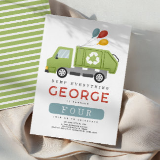 Jungen Grüner Müll Müllwagen Kinder Geburtstag Einladung