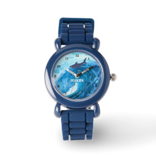 Jungen Hai Ozean Fisch Süße moderne blaue Kinderta Armbanduhr