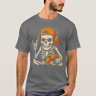 Jungen Halloween-Skelett-Gamer-Videospiel-Teenager T-Shirt