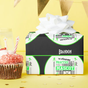 Jungen-Hockey-Terminologie Personalisiert Neon-Grü Geschenkpapier