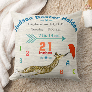 Jungen-Kinderzimmer-Baby-Geburtsstatistik-Giraffen Kissen