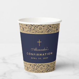Jungen-Konfirmation Navy Blau Gold Rosen Vintage Pappbecher