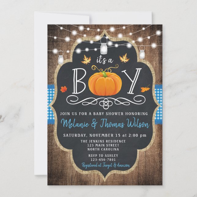 Jungen-Kürbis-Fall-Babyparty-Einladung Einladung (Vorderseite)
