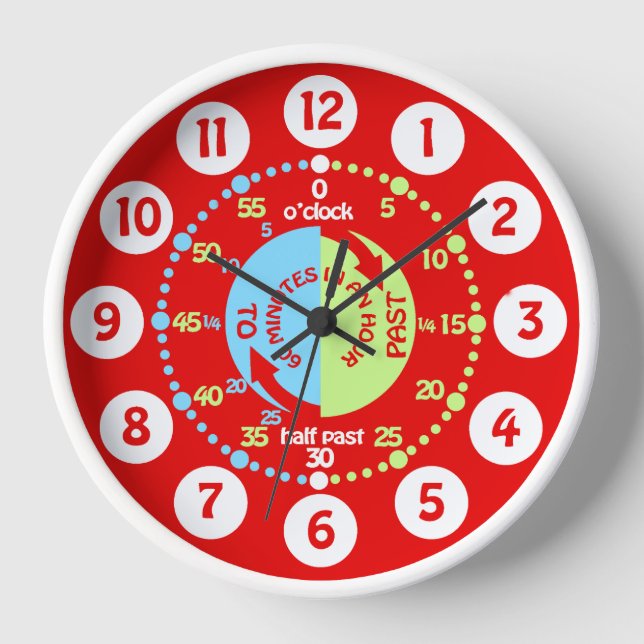 Jungen lernen, die Uhr der roten Wand zu erzählen (Vorderseite)