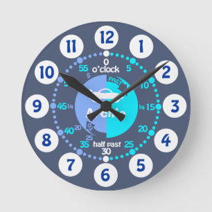 Jungen lernen, die Zeit der blauen, grauen Autouhr Runde Wanduhr