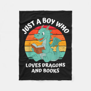 Jungen liebt Drachen Bücher Kinder Illustration Fleecedecke