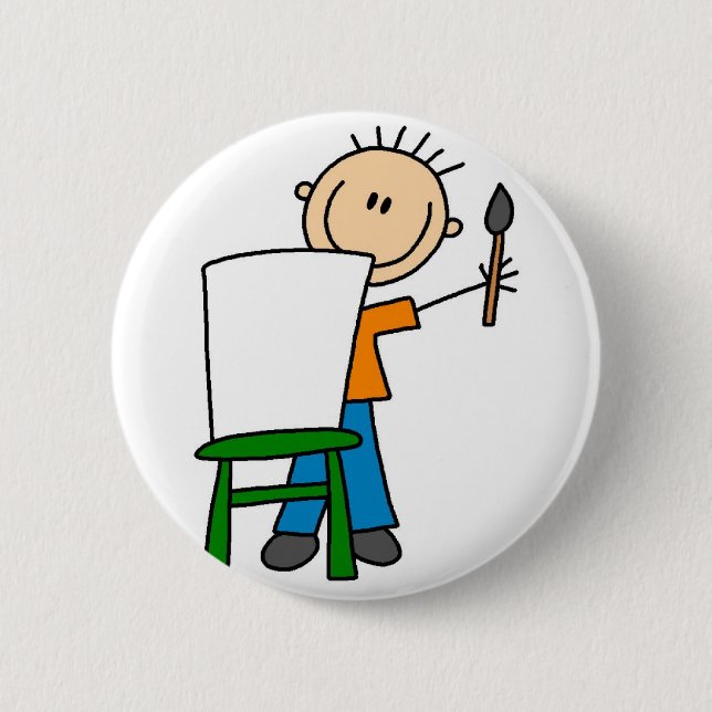 Jungen-Malerei-Strichmännchen-Knopf Button (Vorderseite)