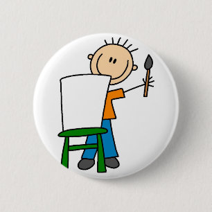 Jungen-Malerei-Strichmännchen-Knopf Button