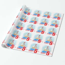 Jungen mit Namen bemalt Segelboot 5. Geburtstagssc Geschenkpapier