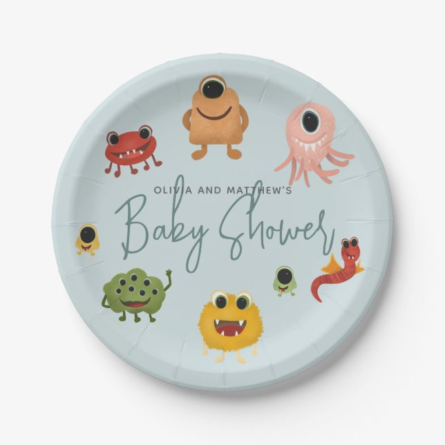 Jungen Moderne Niedliche Monster Babydusche Pappteller (Vorderseite)