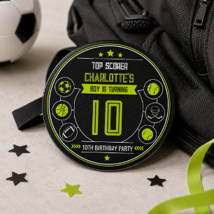Jungen Moderne schwarze Sportskinder 10. Geburtsta Button