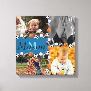 Jungen-Monogramm-Foto trägt Collage zur Schau Leinwanddruck