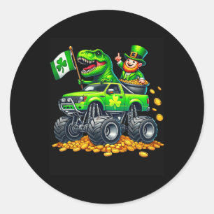 Jungen Monster Truck T-Rex Leprechaun St. Patricks Runder Aufkleber