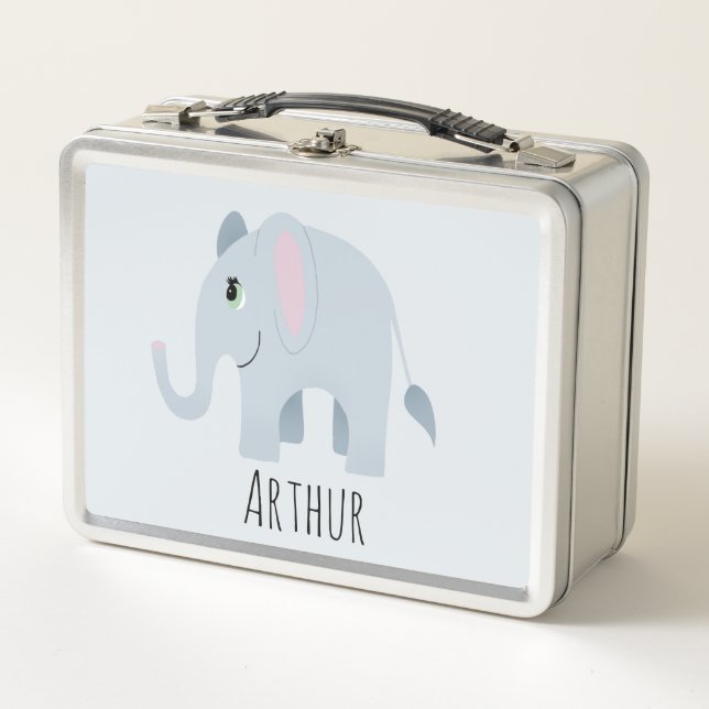 Jungen Niedlich Blue Elephant Safari Kleinkind Nam Metall Brotdose (Vorderseite)