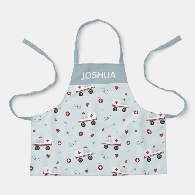 Jungen Niedlich Blue Paramedic Ambulance Pattern K Schürze (Vorderseite)