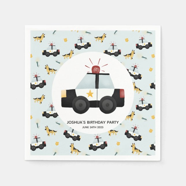 Jungen Niedlich Blue Police Car Kleinkind Happy Ge Serviette (Vorderseite)