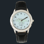 Jungen Niedlich Blue Triceratops Dinosaurier & Nam Armbanduhr<br><div class="desc">Dieses niedlich blaue Design ist Teil einer Kollektion mit niedlichen Dinosauriern für Kinderbekleidung und Accessoires. Die Uhr verfügt über einen Triceratops Dinosaurier-Cartoon und kann mit Ihrem Jungen Namen personalisiert werden. Ideal für die erste Armbanduhr deines Jungen. Karo in unserem Shop für andere niedliche Artikel.</div>