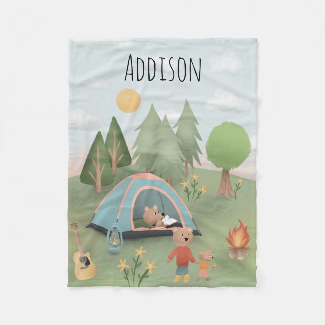 Jungen Niedlich Campfire Blauwald Bär Kinder Campi Fleecedecke (Vorderseite)