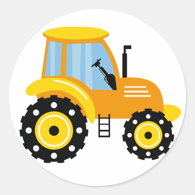 Jungen Niedlich Gelber Traktor Runder Aufkleber (Vorderseite)