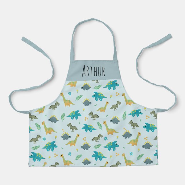 Jungen Niedlich Moderne Blaue Dinosaurier Muster Schürze (Vorderseite)
