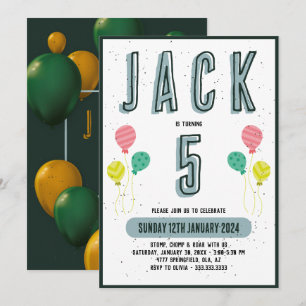 Jungen Niedlich Modernes dunkles Grün Thema Kinder Einladung