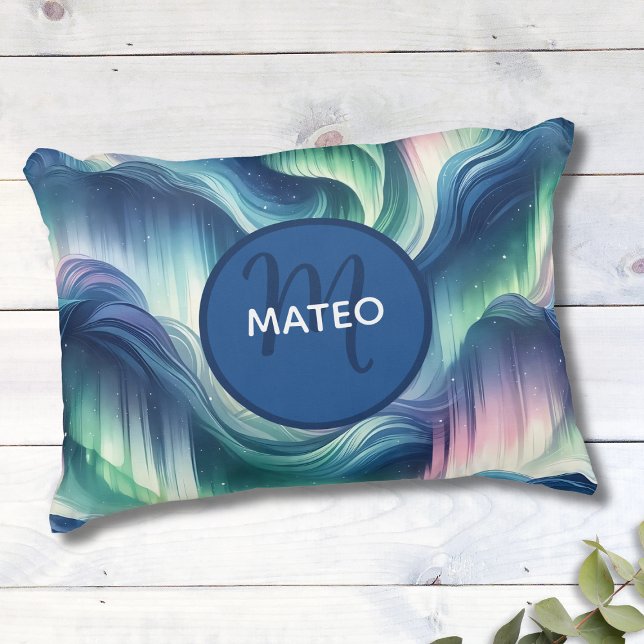 Jungen Niedlich Monogramm, Nordlichtgalaxie, Kinde Dekokissen (Von Creator hochgeladen)