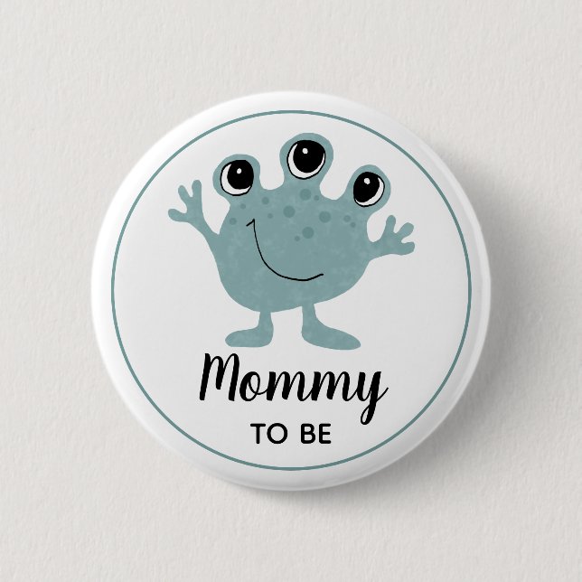 Jungen Niedliche Alien Mommy zu sein Baby Dusche Button (Vorderseite)