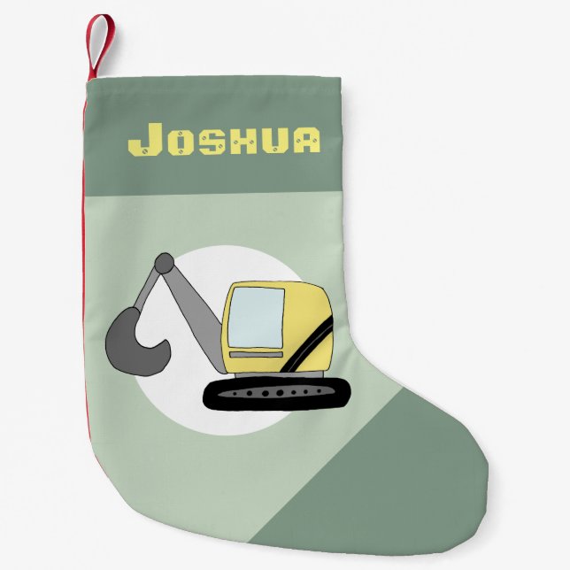Jungen Niedliche Baustanzer Doodle und Name Kleiner Weihnachtsstrumpf (Vorderseite)