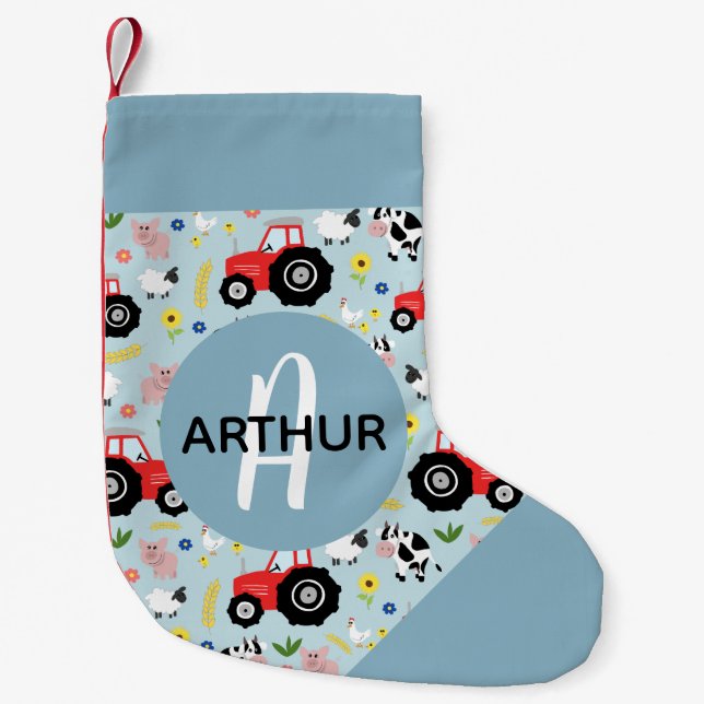 Jungen Niedliche blaue Farm Animal Muster Kids Kleiner Weihnachtsstrumpf (Vorderseite)