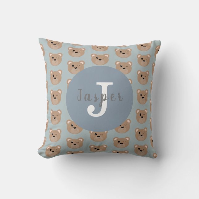 Jungen Niedliche Mit Monogramm Kinder Teddy Bären  Kissen (Vorderseite)