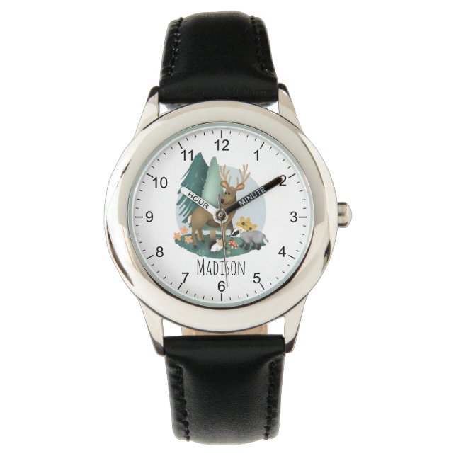 Jungen Niedliche Rustikale Waldtiere Armbanduhr (Vorderseite)
