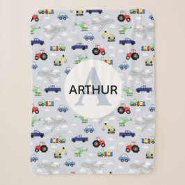 Jungen Niedliche Transportmuster Auto Monogramm Na Sherpadecke