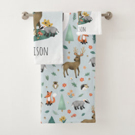 Jungen Niedliche Waldtiere Kinder Monogramm Badhandtuch Set