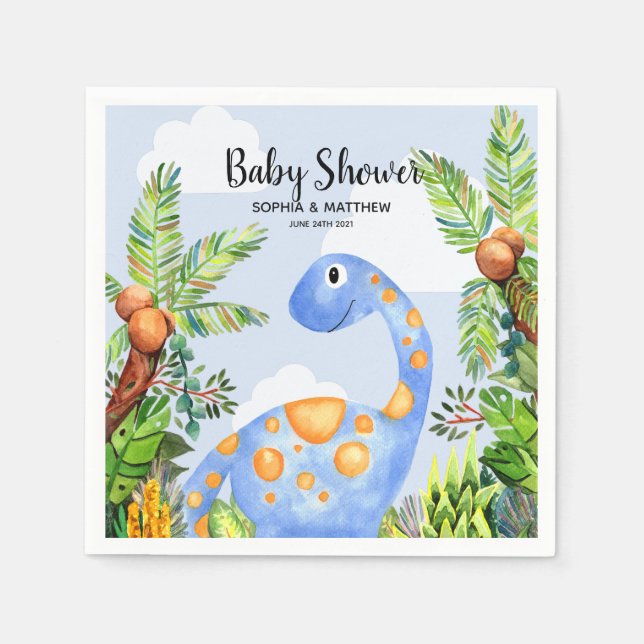 Jungen Niedliche Wasserfarbe Dinosaurier Jungle Ba Serviette (Vorderseite)