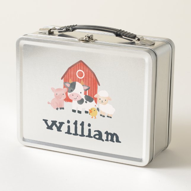 Jungen Niedliche Zuchttierzucht Kleinkind Metall Brotdose (Vorderseite)