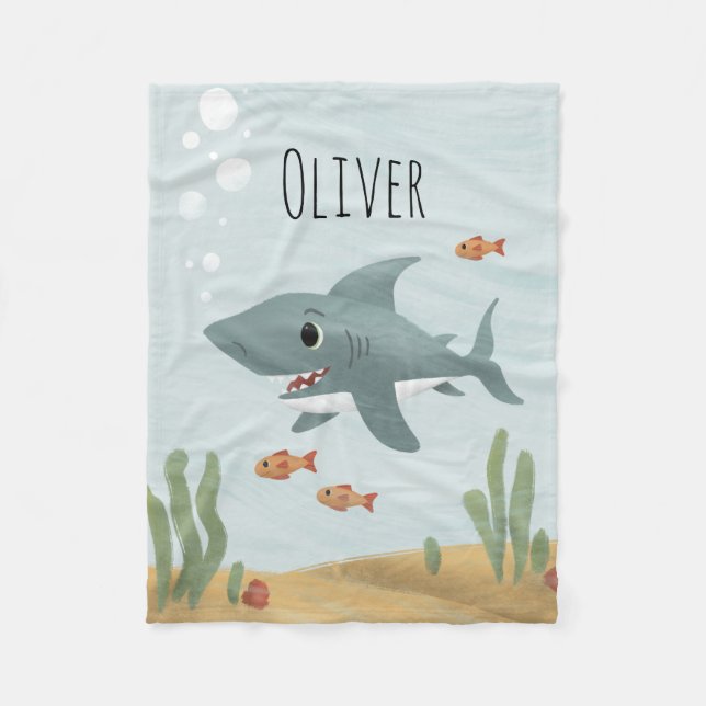 Jungen Niedlicher Blauer Ozean Hai Kinder Fleecedecke (Vorderseite)