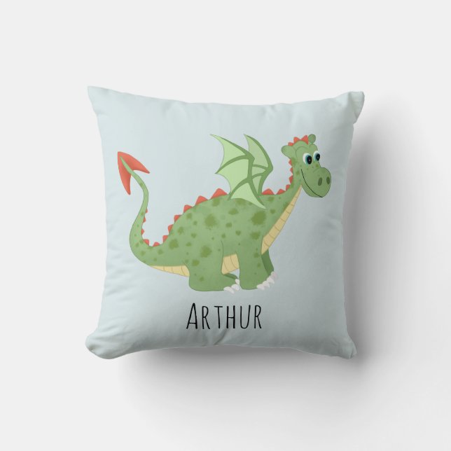 Jungen Niedlicher grüner Magischer Drache Kinder Kissen (Vorderseite)