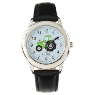 Jungen Niedlicher grüner Zuchttraktor mit Namen K Armbanduhr
