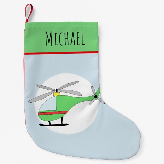 Jungen Niedlicher Hubschrauber Doodle und Name Kleiner Weihnachtsstrumpf (Vorderseite)