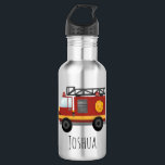 Jungen Niedlicher Motor LKW und Name Edelstahlflasche<br><div class="desc">Dieses moderne und niedliche Kinderwasser-Flaschendesign verfügt über einen roten Motor-LKW mit Platz für Sie,  um Ihren Jungen Namen in der eigenartigen Typografie hinzuzufügen. Der perfekte Feuerwehrmann und Feuerwehrmann-Geschenk für Ihr Kind.</div>