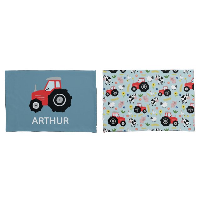 Jungen Niedlicher Zuchttiertraktor Name Kinder Kissenbezug (Vorderseite-Set)