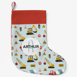 Jungen Niedliches Bauarttransportmuster Name Kinde Kleiner Weihnachtsstrumpf