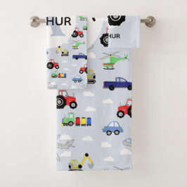 Jungen Niedliches Transportmuster Name Auto Kind Badhandtuch Set