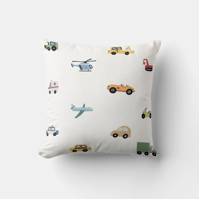 Jungen Niedliches Transportwagenmuster Monogramm N Kissen (Vorderseite)