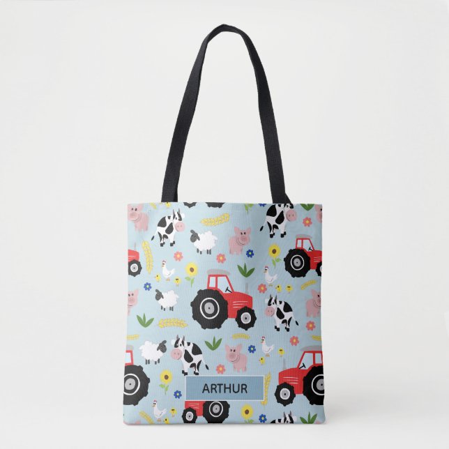 Jungen Niedliches Zuchttiermuster und Name Kinder Tasche (Vorderseite)