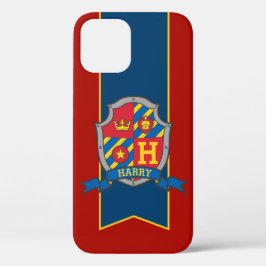 Jungen personalisierter Ritterschild Name blau rot Case-Mate iPhone Hülle