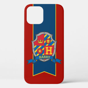 Jungen personalisierter Ritterschild Name blau rot Case-Mate iPhone Hülle